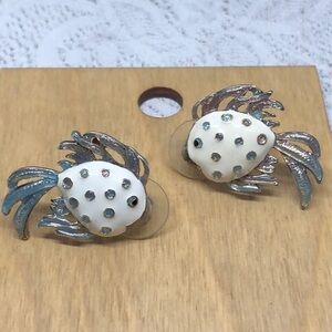Vintage signed MJ tropical exotic fish enamel earrings